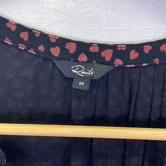 Rails Black Red Hearts Smocked Waist Jasmine Enamoured Mini Dress Medium - Picture 3 of 10